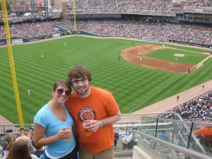 Christine and I at a Tigers Game in 2010, one day after a wedding in the area.